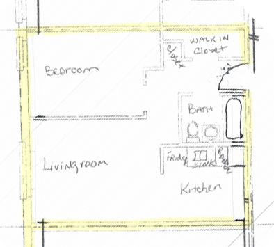 Floor plan for 1 bed, 1 bath, 504 sqft